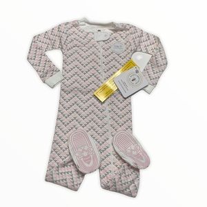 Burt’s Bees pink Chevron Zip Footie (12m)